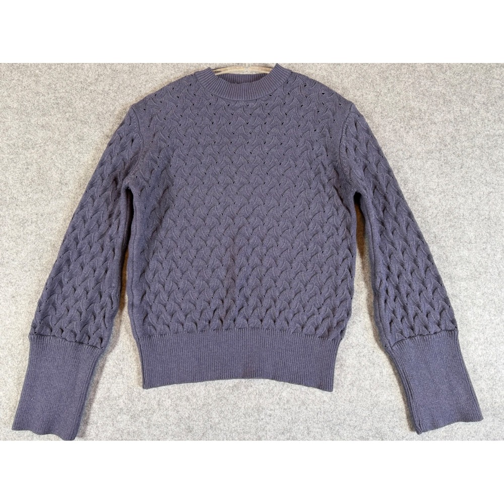 Loft The Original Sweater Womens Medium Purple Textured Open Knit Crew Neck EX